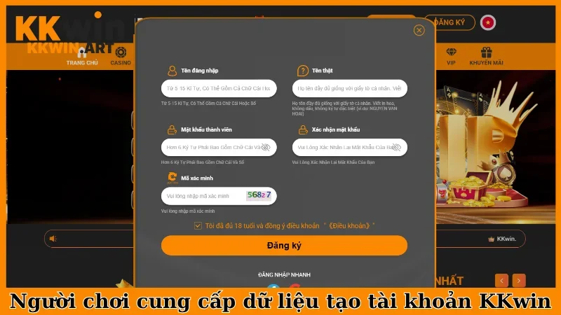 Người chơi cung cấp dữ liệu tạo tài khoản KKwin