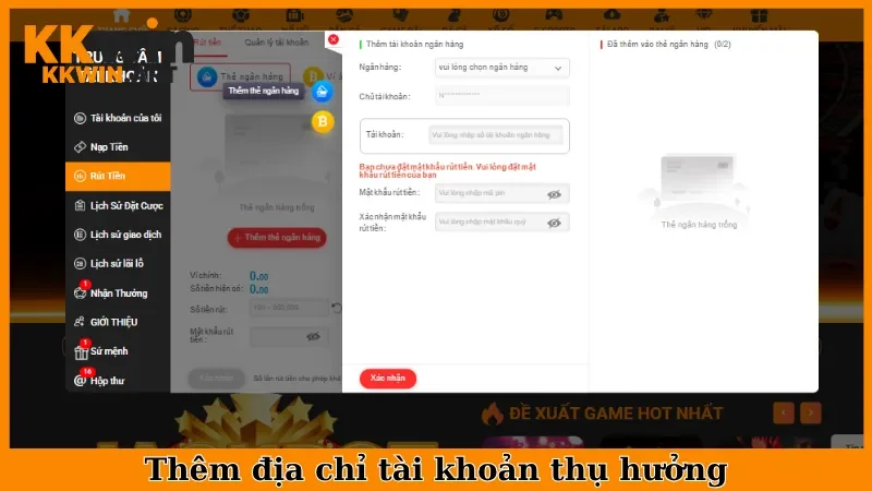 Thêm địa chỉ tài khoản thụ hưởng